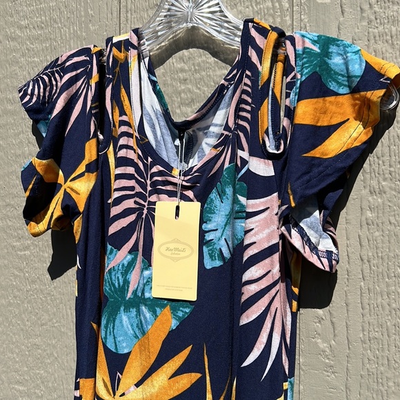 NWT Hao MeiLi Collection Cold Shoulder Hawaiian Tropical Dress w/Pockets - Picture 4 of 16